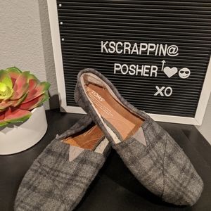 Tom's grey plaid slip on size 8